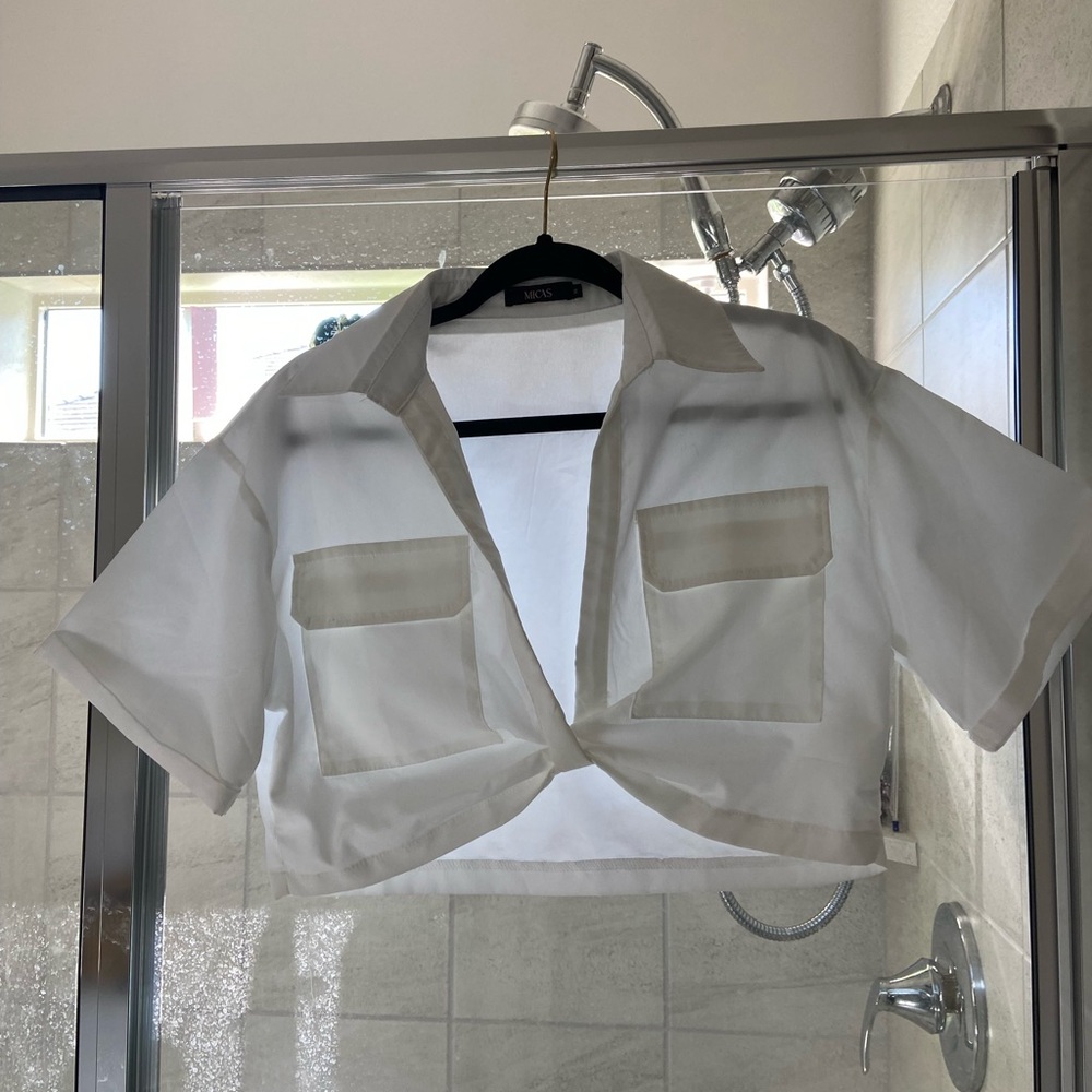 White Cropped Button-Up Shirt